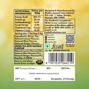 Celest Green Tea 25 teabags – Ginger, Mint & Lemon | Refreshing Detox Green Tea Blend