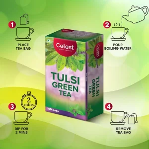 Celest Tulsi Green Tea 25 Teabags | Tulsi Green Tea Bags | Natural Immunity Tea