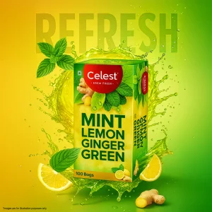 Celest Green Tea 25 teabags – Ginger, Mint & Lemon | Refreshing Detox Green Tea Blend