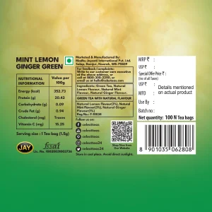 Celest Green Tea 25 teabags – Ginger, Mint & Lemon | Refreshing Detox Green Tea Blend