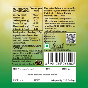 Celest Honey Lemon Green Tea 25 Teabags | Soothing Flavor Blend