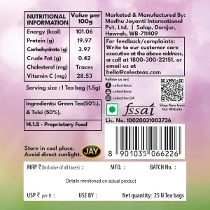 Celest Tulsi Green Tea 25 Teabags | Tulsi Green Tea Bags | Natural Immunity Tea