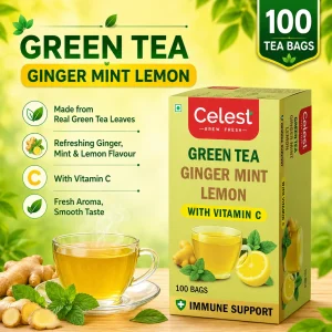 Celest Ginger Mint Lemon, 100 Teabags (Pack of 4) | Immunity Packed with Vitamin C | Green Tea