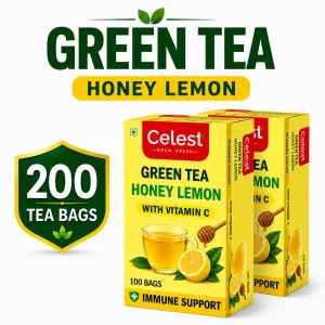 Celest Lemon and Honey – 100 Teabags (Pack of 2) | Vitamin C Enriched | Immunity Support Green Tea