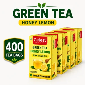 Celest Lemon and Honey – 100 Teabags (Pack of 4) | Vitamin C Enriched | Immunity Support Green Tea