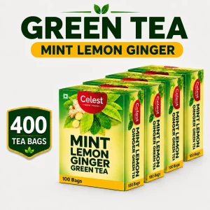 Celest Ginger Mint Lemon Green Tea 100 Tea Bags (Pack of 4) | Immunity Support | Refreshing & Energizing