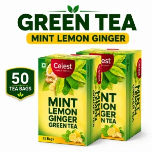 Celest Ginger, Mint & Lemon – 25 Teabags (Pack of 2) | Green Tea